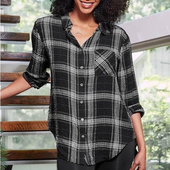 Matilda Jane Tops - Good Hart by Matilda Jane Black Plaid Warner Flannel Button Front Shirt Women’s